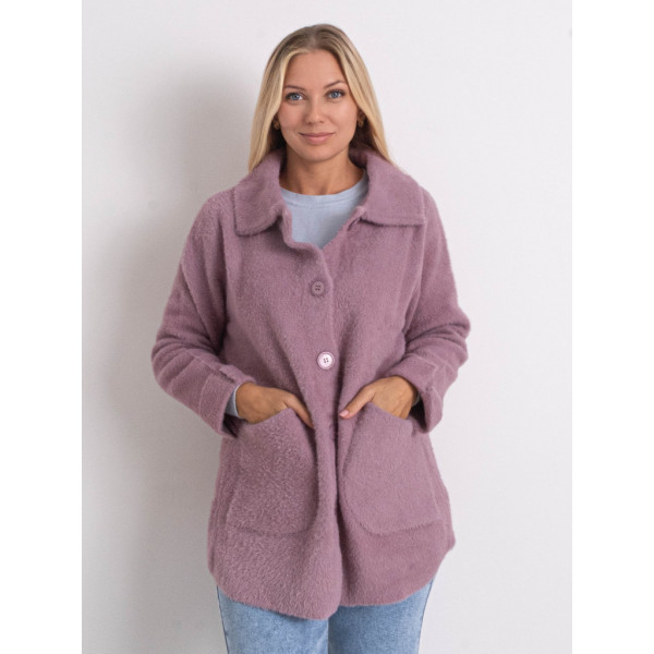 0562-23 сиреневый женский кардиган (шерсть альпаки, на пуговицах, 1 ед. универсальный полубатальный размер: 46-52) Кардиган