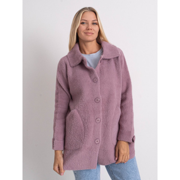 0562-23 сиреневый женский кардиган (шерсть альпаки, на пуговицах, 1 ед. универсальный полубатальный размер: 46-52) Кардиган