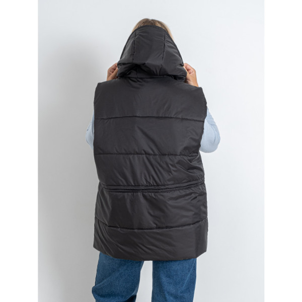 0752-1 чорна жіноча жилетка (5'TH AVENUE, синтепон, з капюшоном, 3 од. розміри батал: 54. 56. 58)