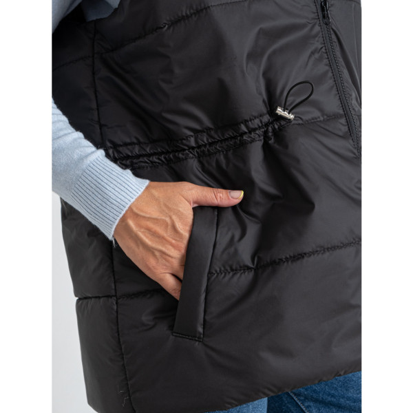 0752-1 чорна жіноча жилетка (5'TH AVENUE, синтепон, з капюшоном, 3 од. розміри батал: 54. 56. 58)