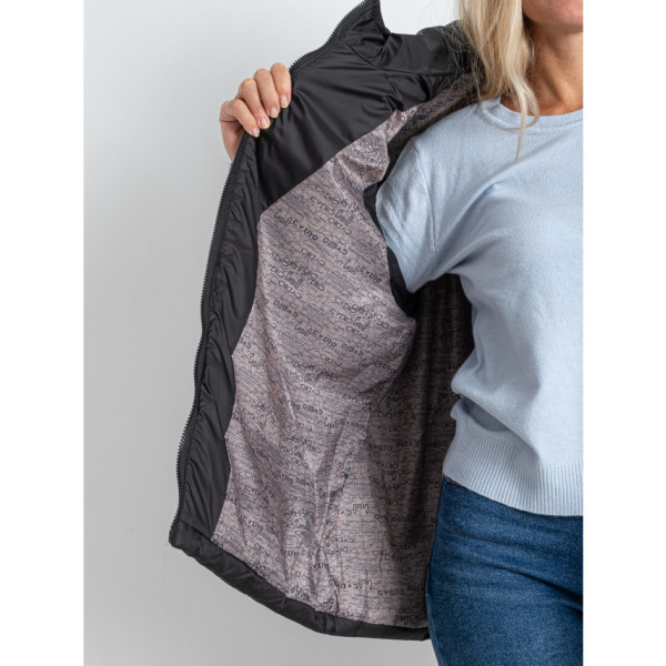 0752-1 чорна жіноча жилетка (5'TH AVENUE, синтепон, з капюшоном, 3 од. розміри батал: 54. 56. 58)