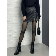 0173-1 чорні жіночі шорти-спідниця (екошкіра на байку, 1од, розміри напівбатал:48)