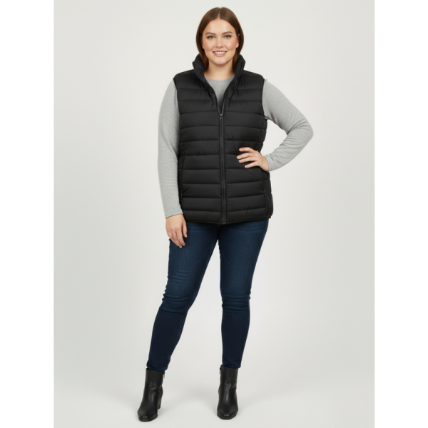 88596-1 чорна жіноча жилетка (синтепон, кишеня на змійці, 5 од. розміри напівбатал: L. XL. 2XL. 3XL. 4XL)