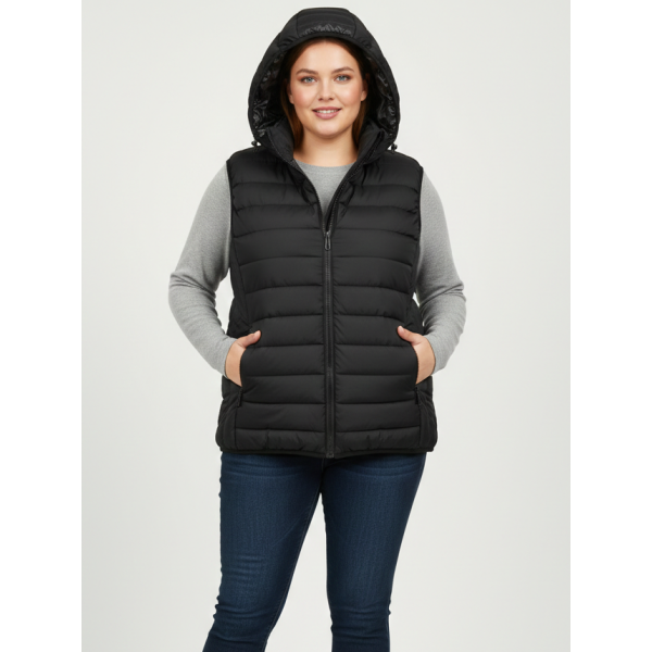 88596-1 чорна жіноча жилетка (синтепон, кишеня на змійці, 5 од. розміри напівбатал: L. XL. 2XL. 3XL. 4XL)