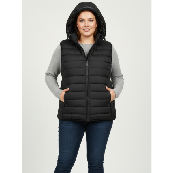 88596-1 чорна жіноча жилетка (синтепон, кишеня на змійці, 5 од. розміри напівбатал: L. XL. 2XL. 3XL. 4XL)