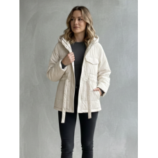 0519-100 молочна жіноча куртка (синтепон, з капюшоном, затяжки на поясі, 5 од., розміри норма: M. L.XL. 2XL. 3XL)