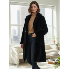 7970-1 чорна жіноча шуба тедді (подовжена, 1 од. універсальний напівбатальний розмір: 46-50)