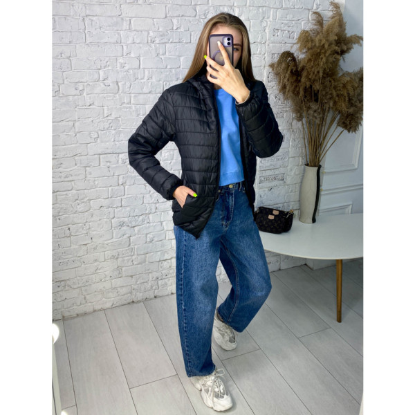 0663-1 чорна жіноча куртка (синтепон, з капюшоном, 6 од. розміри норма: XXS. XS. S. M. L. XL)