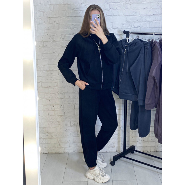 0737-1 черный женский спортивный костюм (5'TH AVENUE,турецкий полар-флис 3 ед. размеры норма: 42, 44, 46)