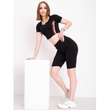 4511-369* чорний спортивний костюм жіночий двійка (кофта + велосипедки рубчик) (4 од. розміри норма: S. M. L. XL) видача наступного дня