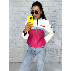 0863 AOLONG БІЛО-РОЗОВА куртка жіноча "Formula 1 street racing" з екошкіри (5 од. розміри: S.M.L.XL.2XL)
