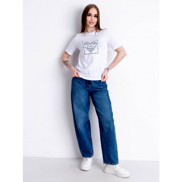 1824-10 біла жіноча футболка (YOLA, турецька бавовна, принт, 5 од. розміри норма: S. M. L. XL. 2XL)