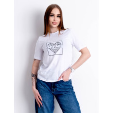 1824-10 біла жіноча футболка (YOLA, турецька бавовна, принт, 5 од. розміри норма: S. M. L. XL. 2XL)