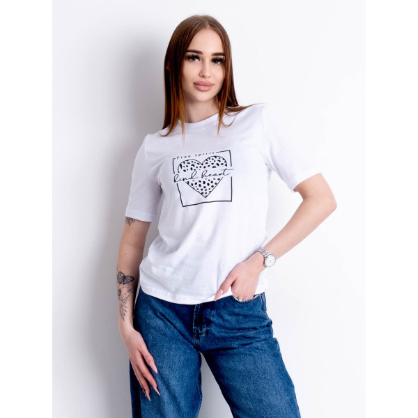 1824-10 біла жіноча футболка (YOLA, турецька бавовна, принт, 5 од. розміри норма: S. M. L. XL. 2XL)