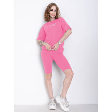 1402-27 рожевий жіночий костюм двійка (футболка + велосипедки) (5'TH AVENUE, турецька двонитка, 3 од. розміри норма: 42. 44. 46)