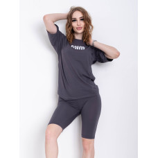 1402-6 сірий жіночий костюм двійка (футболка + велосипедки) (5'TH AVENUE, турецька двонитка, 3 од. розміри норма: 42. 44. 46)