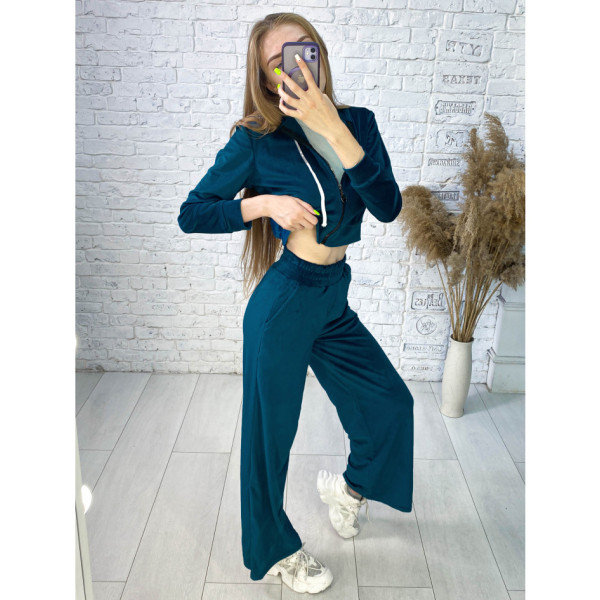 0475-74 бирюзовый женский спортивный костюм (5'TH AVENUE, велюровый, с капюшоном, 4 ед. размеры норма: 42. 44. 46. 48)