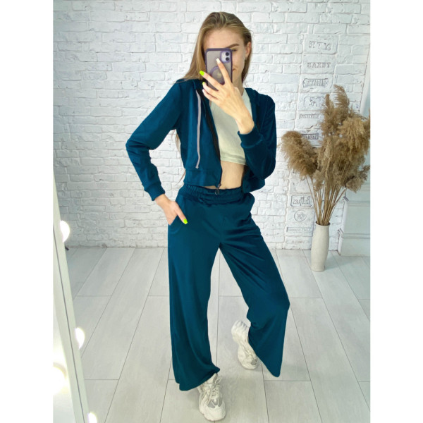 0475-74 бирюзовый женский спортивный костюм (5'TH AVENUE, велюровый, с капюшоном, 4 ед. размеры норма: 42. 44. 46. 48)