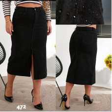 0472 # чорна жіноча спідниця джинсова (стрейч-коттон, 6 од. розміри батал: 31. 32. 33. 34. 36. 38) видача наступного дня