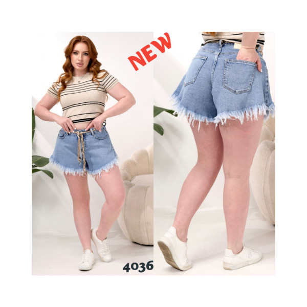 4036# голубые женские шорти, стрейч-коттон (6 ед, размеры полубатал: 28-33) выдача на следующий день