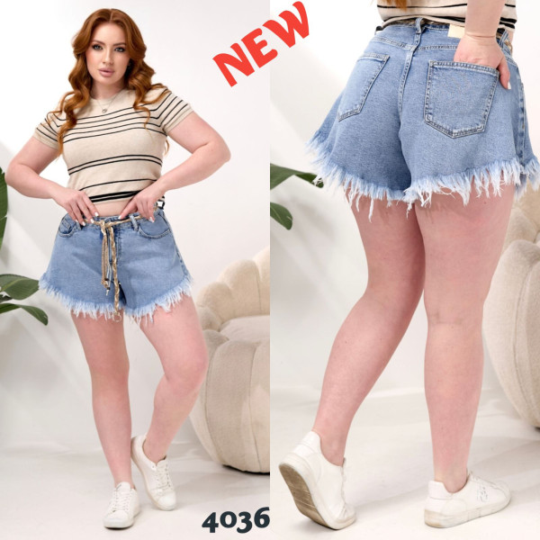 4036# голубые женские шорти, стрейч-коттон (6 ед, размеры полубатал: 28-33) выдача на следующий день