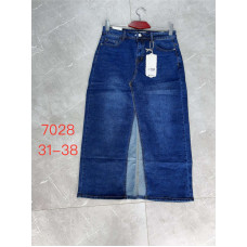 7028 # синя джинсова жіноча спідниця (стрейч-коттон, 6 од., розміри батал: 31-38) видача наступного дня