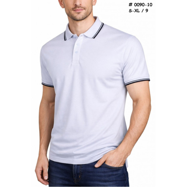 0090# біла чоловіча футболка поло (6 од., розміри норма: S-XL) видача наступного дня Футболка