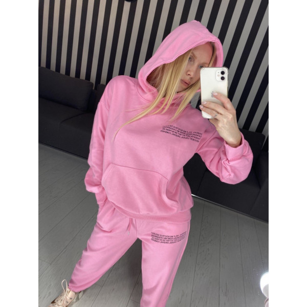 12076-2 / рожевий спортивний костюм жіночий (двонитка, 2 од. розміри напівбатал: L. XL) Спортивний костюм