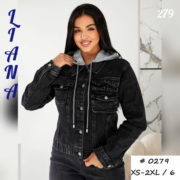 0279# темно серая женская джинсовая курточка (Liana, 6 ед, размеры норма: XS-2XL) выдача на следующий день Liana