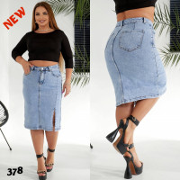 0378# голубая женская джинсовая юбка с камнями (стрейч-коттон, 6 ед, размеры батал: 31-38) выдача на следующий день Liana