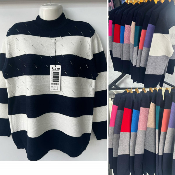 0519# микс цветов женский кашемировый свитер с камнями (10 ед, размеры батал: 56-60) выдача на следующий день Свитер