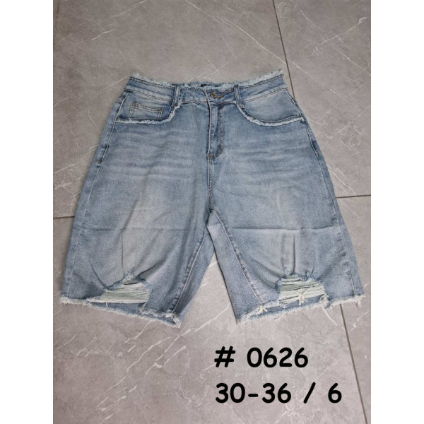 0626# голубые женские джинсовые шорты (стрейч коттон, 6 ед, размеры батал: 30-36) выдача на следующий день Шорты
