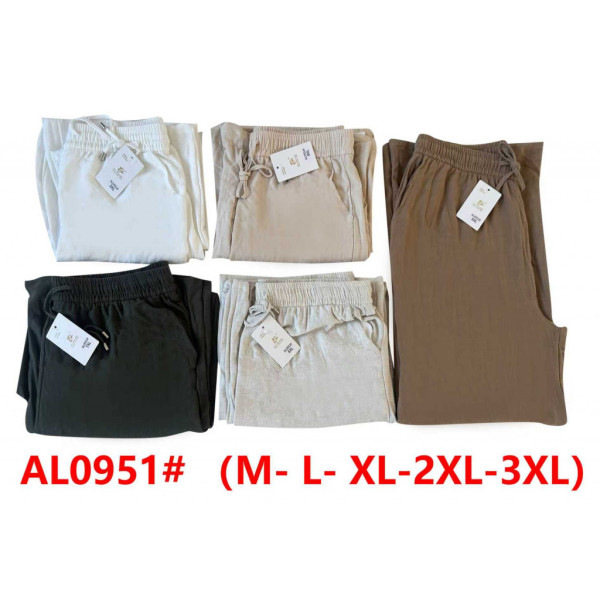 0951# выбор цвета женские брюки (лен, 5 ед, размеры норма: M-3XL) выдача на следующий день Брюки
