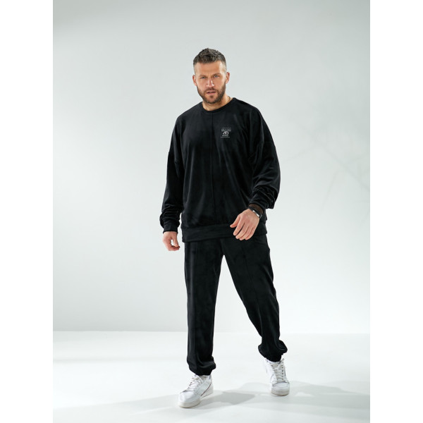 12600-1 черный мужской спортивный костюм (SARA, велюровый, 2 ед. размеры полубатал: 48-50. 52-54) Sara