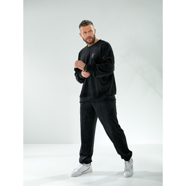 12600-1 черный мужской спортивный костюм (SARA, велюровый, 2 ед. размеры полубатал: 48-50. 52-54) Sara