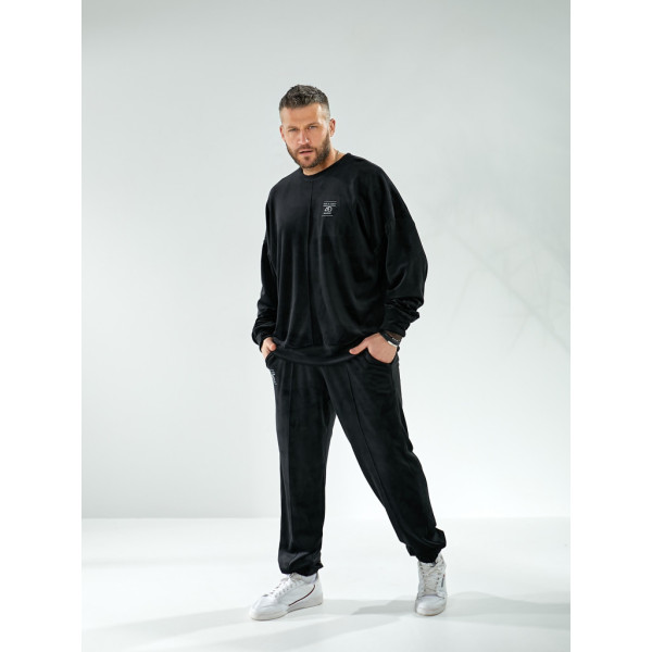 12600-1 черный мужской спортивный костюм (SARA, велюровый, 2 ед. размеры полубатал: 48-50. 52-54) Sara