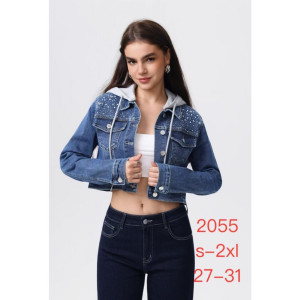 Жіноча джинсова куртка з камінням New Jeans блакитна (12992-03)
