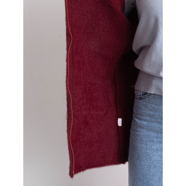 0565-51 бордовый женский кардиган (шерсть альпаки, с капюшоном, на змейке, 1 ед. универсальный полубатальный размер: 48-52) Кардиган