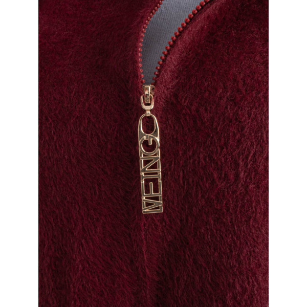 0565-51 бордовый женский кардиган (шерсть альпаки, с капюшоном, на змейке, 1 ед. универсальный полубатальный размер: 48-52) Кардиган