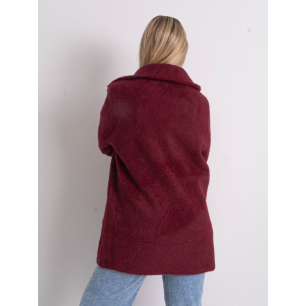 0565-51 бордовый женский кардиган (шерсть альпаки, с капюшоном, на змейке, 1 ед. универсальный полубатальный размер: 48-52) Кардиган