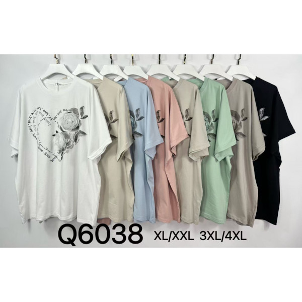 6038# микс цветов женская футболка (Kiss me, 10 ед, размеры батал: XL-4XL) выдача на следующий день Kiss me