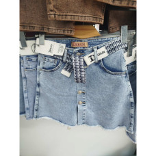 7060# голубые женские джинсовые шорты-юбка(Derun, стрейч, 6 ед, размеры норма: 25-30) выдача на следующий день Derun