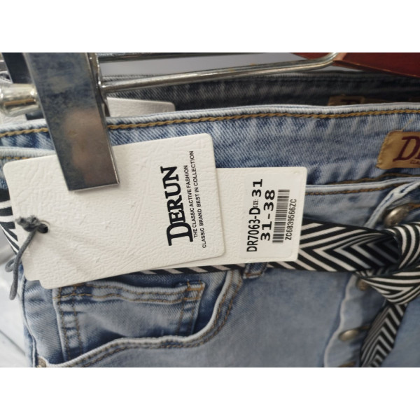 7063# голубые женские джинсовые шорты-юбка(Derun, стрейч, 6 ед, размеры батал: 31-38) выдача на следующий день Derun