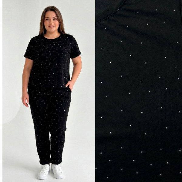 0367-1 черный женский костюм-двойка (футболка + штаны) (5'TH AVENUE, турецкий хлопок, 3 ед. размеры полубатал: 48. 50. 52) 5`th Avenue