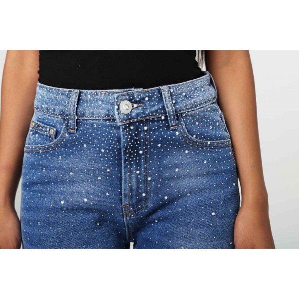 7001-2# синие женские джинсовые шорты с камнями (New Jeans, 6 ед, размеры норма: 27-32) выдача на следующий день Шорты