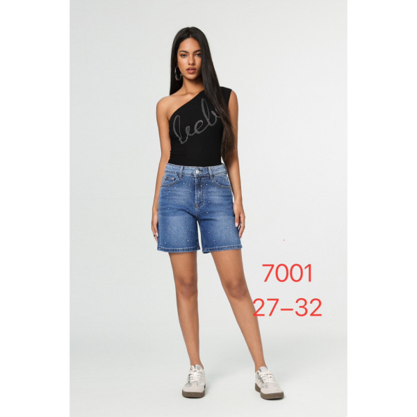 7001-2# синие женские джинсовые шорты с камнями (New Jeans, 6 ед, размеры норма: 27-32) выдача на следующий день Шорты
