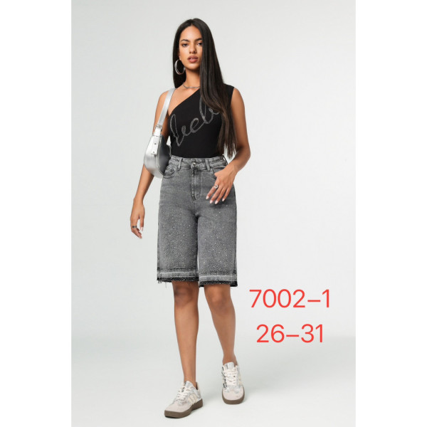 7002-11# серые женские джинсовые шорты с камнями (New Jeans, 6 ед, размеры норма: 26-31) выдача на следующий день Шорты