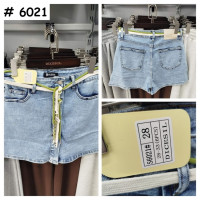 6021# голубые женские джинсовые шорты-юбка (стрейч-коттон, 6 ед. размеры полубатал: 28-33) выдача на следующий день Шорты