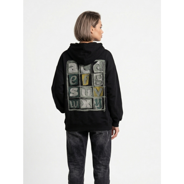 82330-1 черный женский худи (двухнитка, принт, с капюшоком, 1 ед, универсальный размер норма : S/XL) Худи