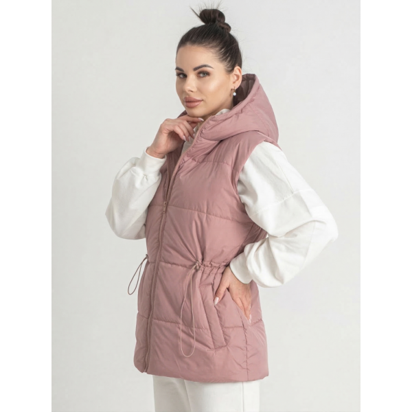 0751-23 пудрова жіноча жилетка (5'TH AVENUE, синтепон, з капюшоном, 3 од. розміри напівбатал: 48. 50. 52) 5`th Avenue